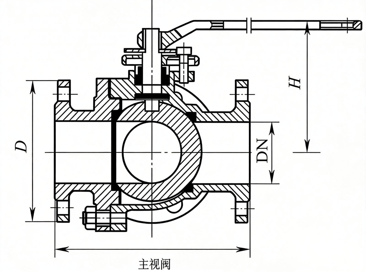 Q44F Three-way Ball Valve structural diagram